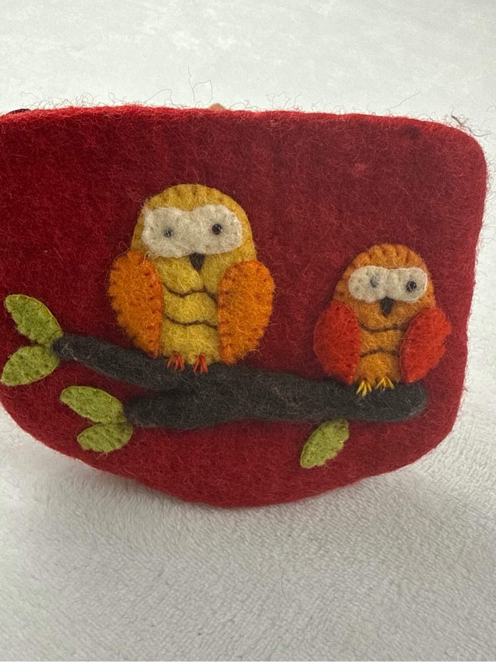 Handmade in Nepal Owls in Tree Wool Coin Purse Bag Wristlet Boho